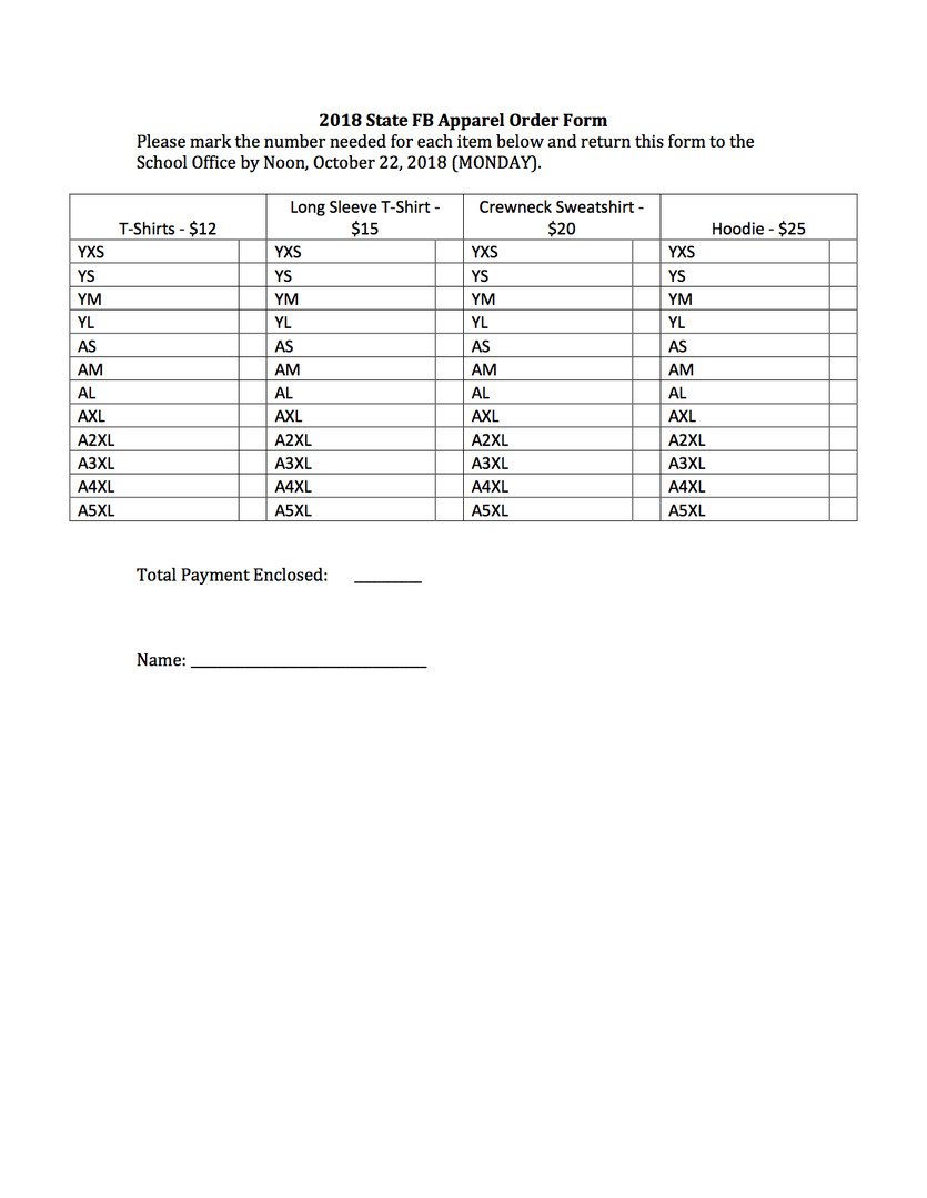 Palmer Public Schools 2018 Football Playoff Shirt order